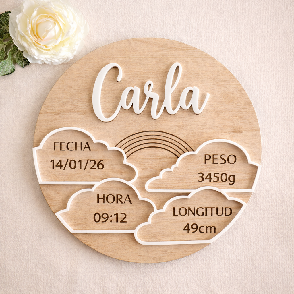 Placa de nacimiento personalizada en madera