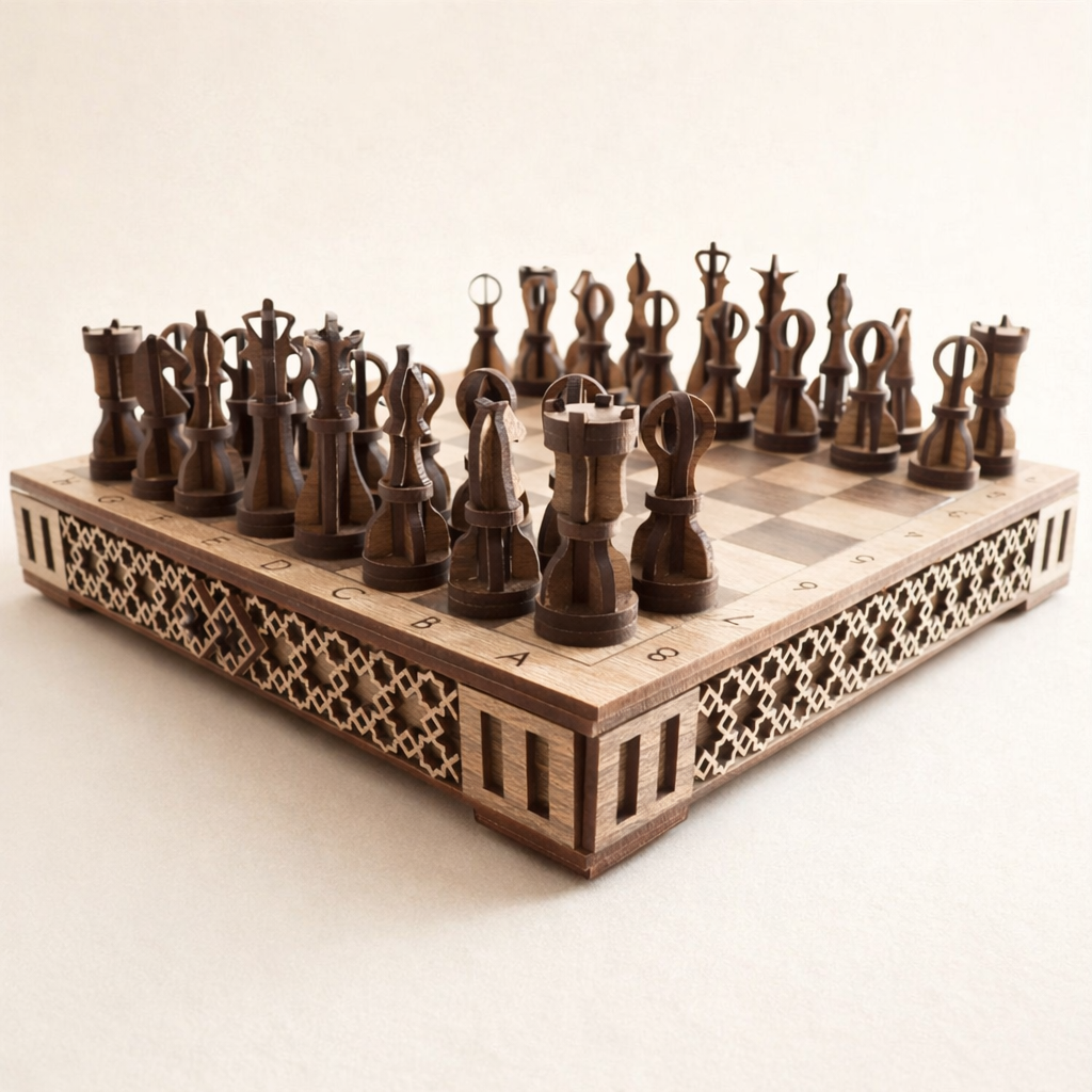 Tablero de Ajedrez y Damas de Madera con Cajones